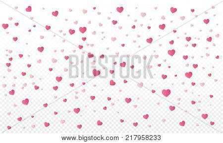 Heart confetti or Valentines falling background. Love elements on transparent background. Womens Day design. Vector Illustration.