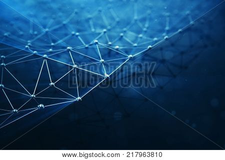 3D illustration Abstract bacgkround connection dots and lines of technology. Connection structure. Science background. Futuristic polygonal background