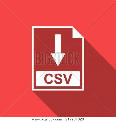 CSV file document icon. Download CSV button icon isolated with long shadow. Flat design. Vector Illustration