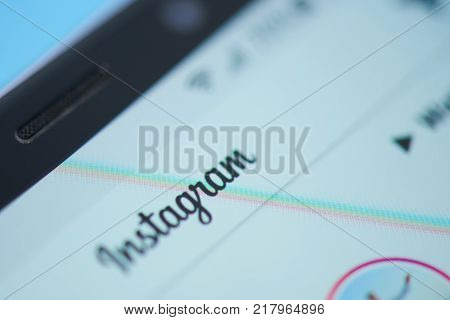 New york, USA - December 12, 2017:Instagram social media moblie menu application menu on smartphone screen close-up. Using Instagram moblie menu