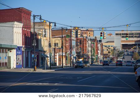 SYRACUSE, NY, USA - APR. 29, 2012: Historic North Salina Street in Northside Syracuse, New York State, USA.
