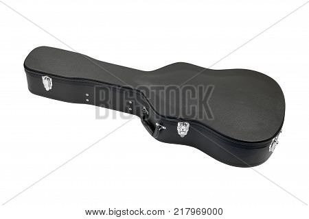 Musical instrument - Black acoustic guitar hard case on a white background. Isolated
