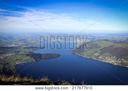 Lake Zug panoramic view from Rigi Mount, Switzerland