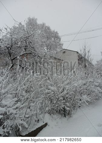 city in snow, winter has come.Snow-covered streets.