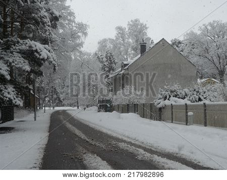 city in snow, winter has come.Snow-covered streets.