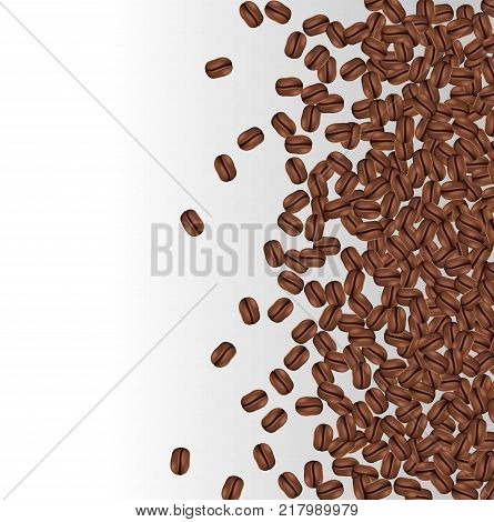 Background with coffee beans and copy space. Realistic vector illustration. Coffee elements picture.