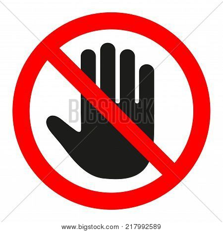 Stop sign. No entry. Black arm in a red crossed circle.