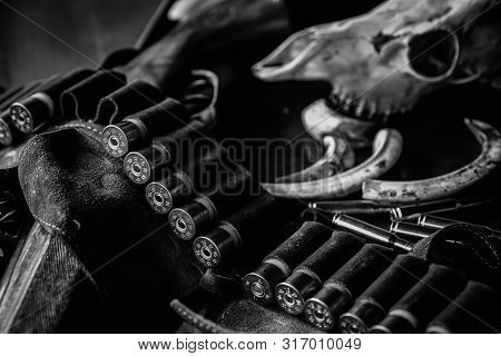 American Hunting Rifles. Hunting Equipment. Deer Hunt. Black And White