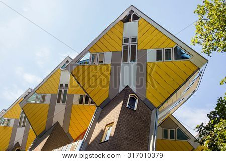 Rotterdam, Holland - July 30, 2019: Innovative cube houses in Rotterdam designed by architect Piet Blom
