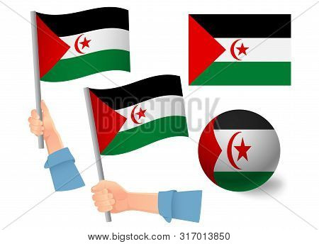 Sahrawi Arab Democratic Republic Flag In Hand Set. Ball Flag. National Flag Of Sahrawi Arab Democrat