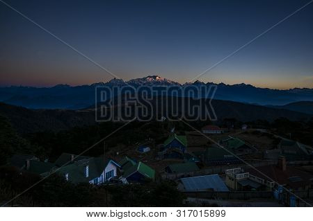 Kanchenjunga Mountain Against Sky At Morning, Landscape Photography, Sandakphu View Point At India A