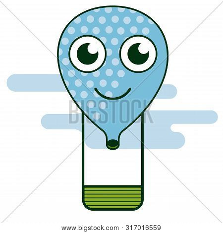 Hotair Balloon Flat Color Illustration. Children Cartoon Series.