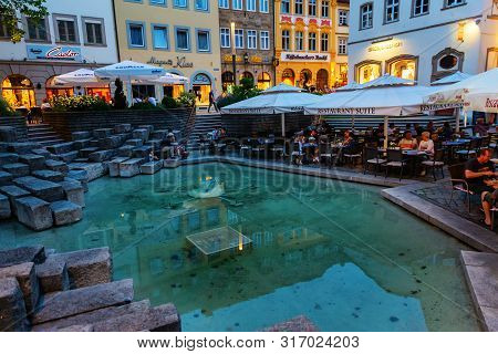 Square At Dusk In The City Of Bamberg, Germany