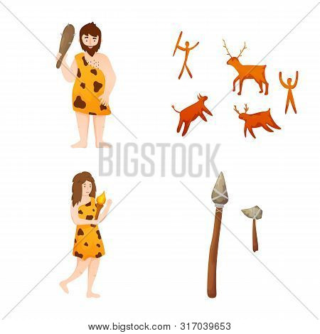 Isolated Object Of Age And Stone Sign. Collection Of Age And Primitive Vector Icon For Stock.