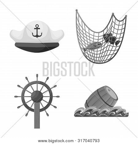 Vector Design Of Vintage And Nautical Sign. Set Of Vintage And Attributes Stock Vector Illustration.