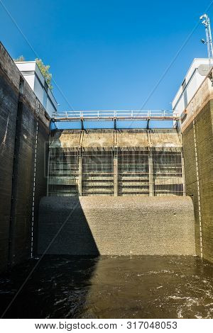 Lappeenranta, Finland - August 7, 2019: Lock On The Saimaa Canal At Malkia. View From Water.