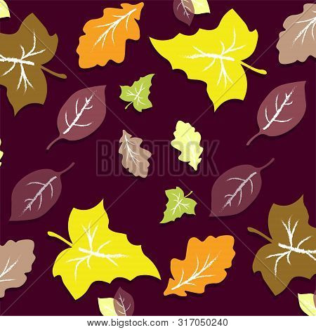 Autumn Theme Seamless Pattern Design With Colorful Leaf Shape Element