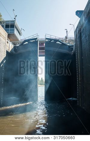 Lappeenranta, Finland - August 7, 2019: Lock On The Saimaa Canal At Malkia. View From Water.