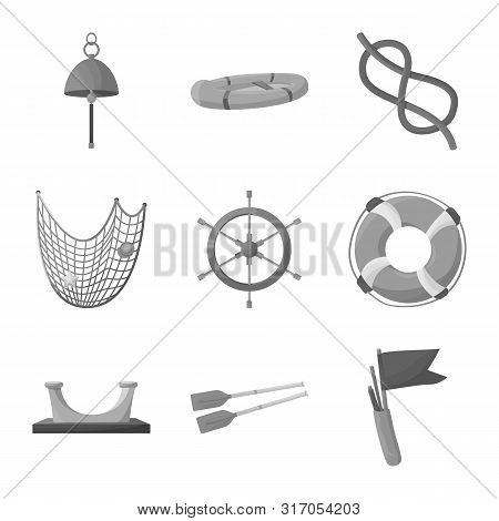 Vector Illustration Of Nautical And Voyage Sign. Set Of Nautical And Seafaring Stock Symbol For Web.