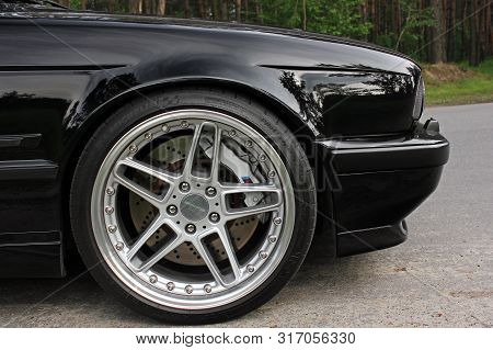 Kiev, Ukraine. May 17, 2014. Bmw M5 (e34). On The Bmw Wheels Schnitzer. Car Tires. Car Wheel Close-u