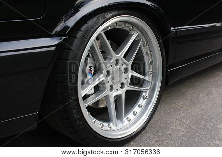 Kiev, Ukraine. May 17, 2014. Bmw M5 (e34). On The Bmw Wheels Schnitzer. Car Tires. Car Wheel Close-u