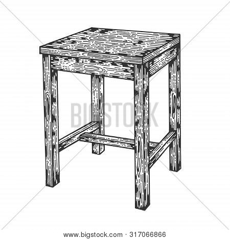 Stool Wooden Tabouret Chair Sketch Engraving Vector Illustration. Scratch Board Style Imitation. Han