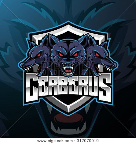 Three Headed Cerberus Mascot Logo Design With Text
