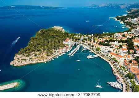 An Aerial View Of Makarska, A Beautiful City Located In Croatia