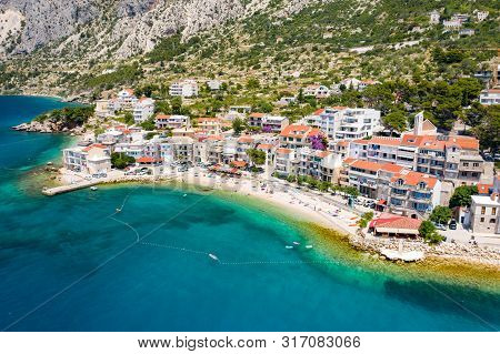 An Aerial View Of Village Of Drasnice Located On Makarska Riviera, Croatia