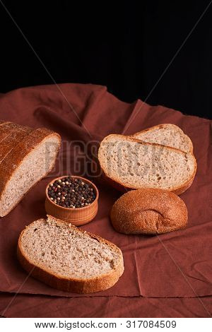Bowl Of Various Pepper Peppercorns Seeds Mix On Table Rastic Style Background