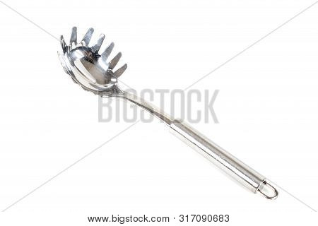 A Metal Pasta Server Isolated On A White Background