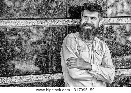 Beard Grooming. Guy Masculine Appearance With Long Beard. Barber Concept. Beard Care. Man Attractive