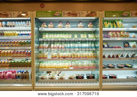 SINGAPORE - CIRCA APRIL, 2019: interior shot of 7-Eleven at Changi International Airport.
