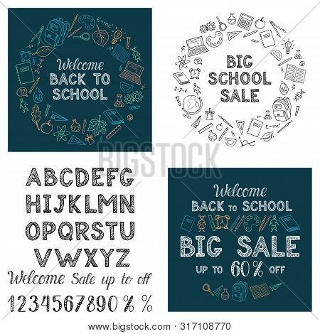 Vector Back To School Sale Flyer, Banner, Poster Background. Hand Drawn Sketch Letters. Layout For D