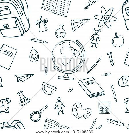 Back To School Seamless Pattern Background.  Graphic By Hand. Vector Pattern For Wallpaper Wrapping 