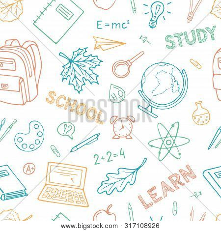 Back To School Seamless Pattern Background.  Graphic By Hand. Vector Pattern For Wallpaper Wrapping 