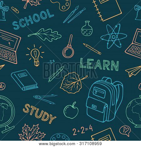 Back To School Seamless Pattern Background.  Graphic By Hand. Vector Pattern For Wrapping Paper. Ill