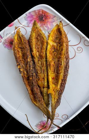 Pan Fried Karela (bitter Gourd), Delicious Stuffed Indian Karela Sabzi Or Recipe.