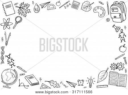 Welcome Back To School Concept  Frame With School Supplies Icons. Design Template For Diploma, Banne