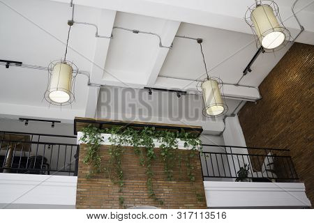 Vintage Hanging Lamps Decorated On Room Ceiling, Stock Photo