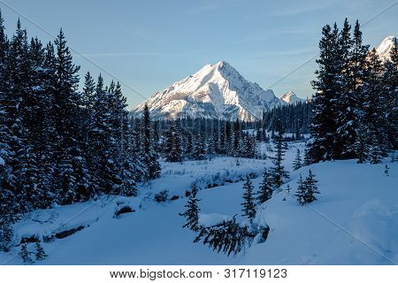 Sunset On Mount Nestor In Spray Valley Provincial Park In Kananaskis, Alberta, Canada