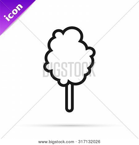 Black Line Cotton Candy Icon Isolated On White Background. Vector Illustration