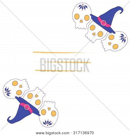 Happy Halloween Greeting Card. Hand Drawn Illustration. Dia De Los Muertos