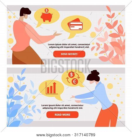 Online Banking Service, Distant Payment, Digital Transactions Startup Flat Vector Web Banner, Landin