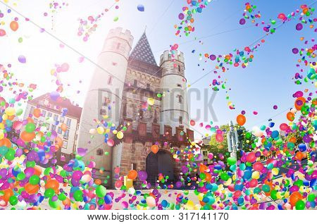 Basel, Switzerland Spalentor Gates, Air Balloons Fly