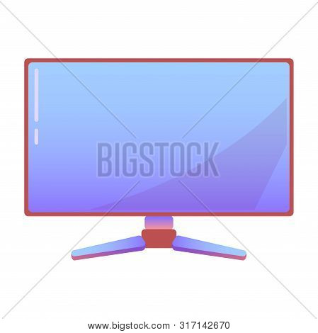 Computer Monitor Or Display On Isolated Background, Bright Flat Icon In Lilac And Red Colors. White 