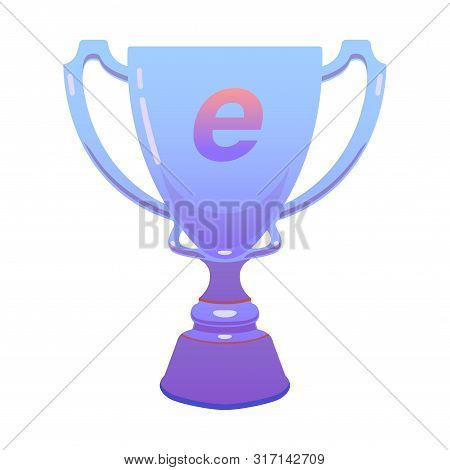 Trophy Esports Cup, Reward Cup On Isolated Background, Bright Flat Icon In Lilac And Red Colors. Whi