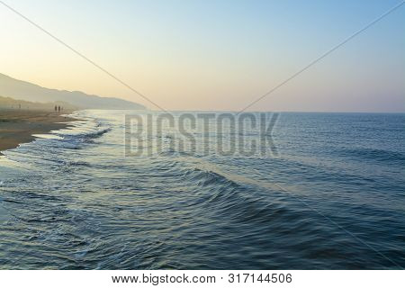 Early Morning Light During Sunrise Over Tyrrhenian Sea Near Sperlonga And Terracina, Lazio, Italy