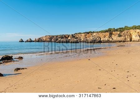 View Of The Alemao Beach (praia Do Alemao) In Portimao Algarve Portugal; Concept For Travel In Portu