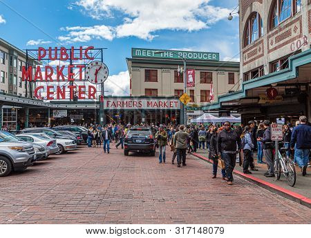 Seattle, Washington - May 13, 2017: Pike Place Market Is A Public Market Overlooking The Elliott Bay